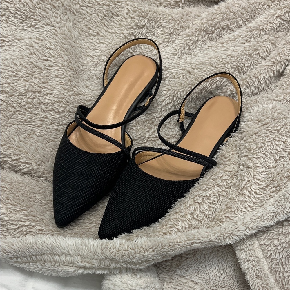 NOR Black Pointed Toe Slingback Flats